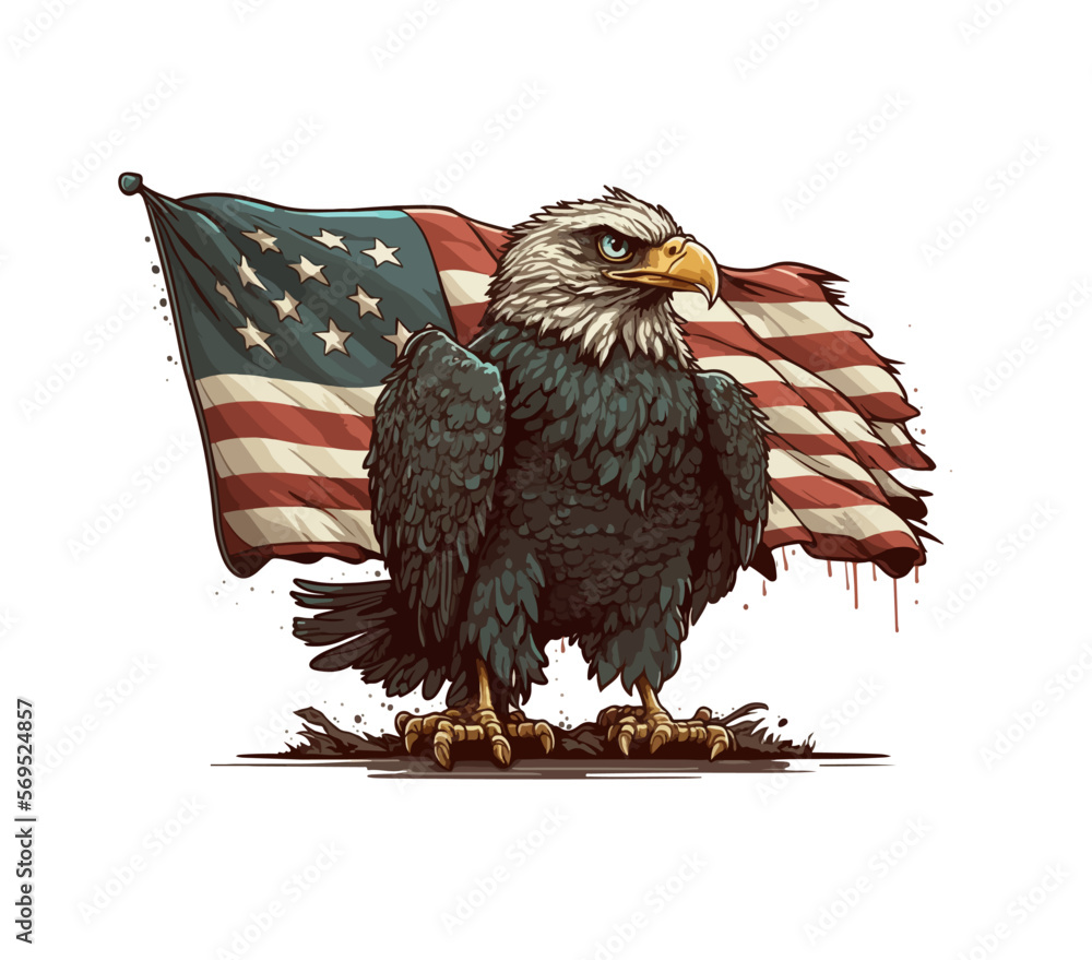 Patriotic American Bald Eagle In Fron Of Usa Flag Symbol Of United