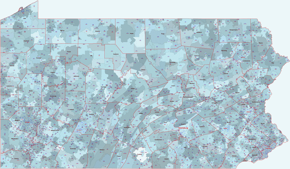 Pennsylvania Zip Code Vector Map With Location Name Lossless Scalable