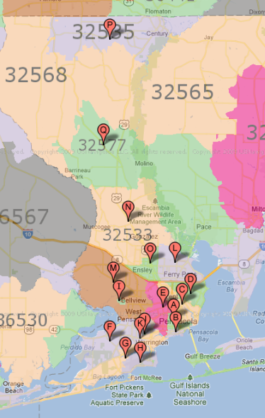 Pensacola Zip Code Map United States Map