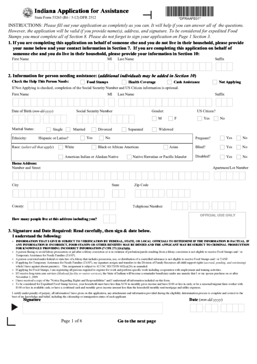 Printable Food Stamp Application Indiana Printable Application