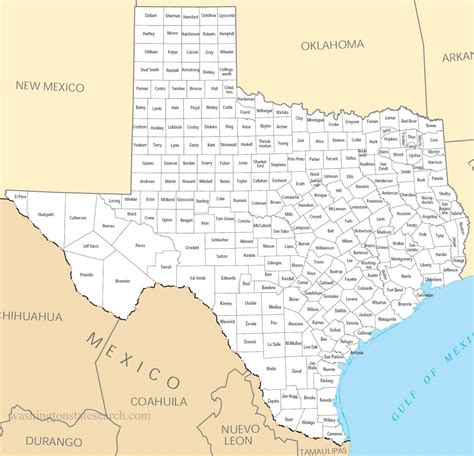 Printable Texas Counties Map