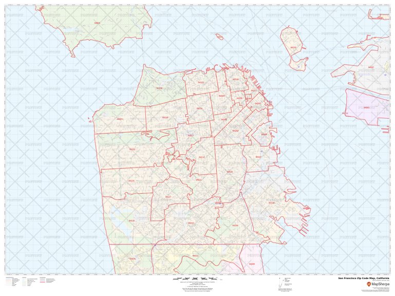 San Francisco California Zip Codes By Map Sherpa The Map Shop