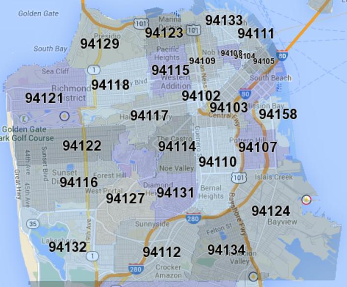 San Francisco Zip Code Map California San Francisco County Zip Codes