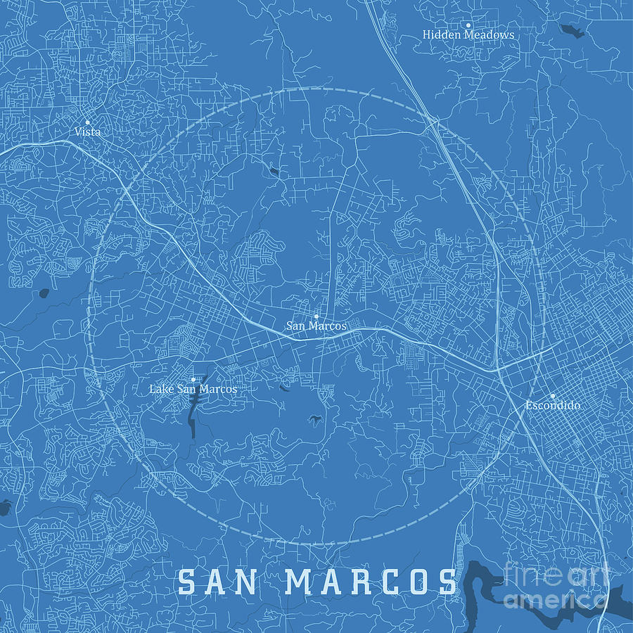 San Marcos Ca City Vector Road Map Blue Text Digital Art By Frank