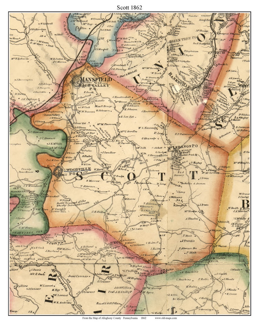 Scott Township Pennsylvania 1862 Old Town Map Custom Print Allegheny