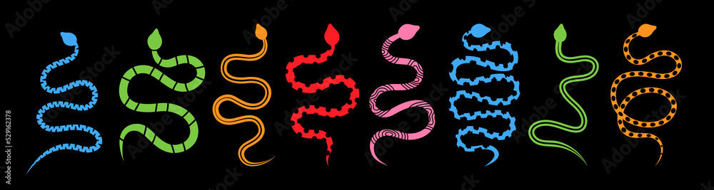 Set Of Colored Various Snakes Wild Poisonous Rattlesnakes Tropical