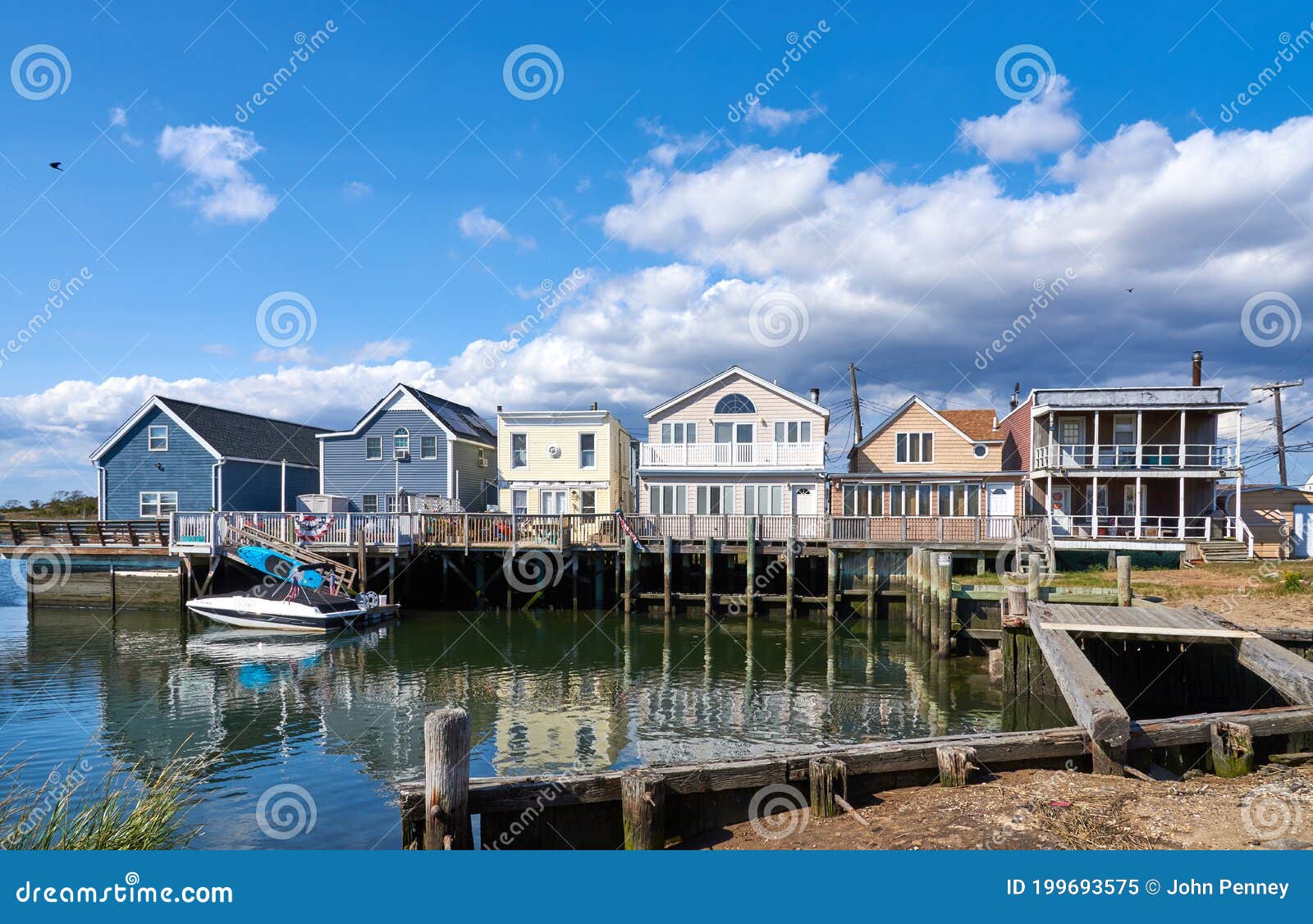 Small Houses Built On Pilings In The Water In Broad Channel Queens Ny