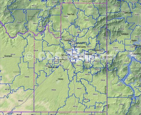 Spokane County Wa Zip Code Map Guide Detailed Zip Code Maps In Wa