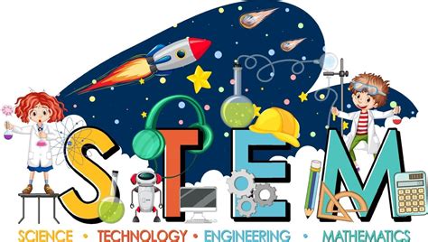 Stem Education Logo With Scientist Kids In Galaxy Theme 3188568 Vector