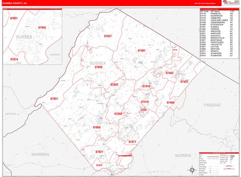 Sussex County New Jersey Digital Zip Code Map