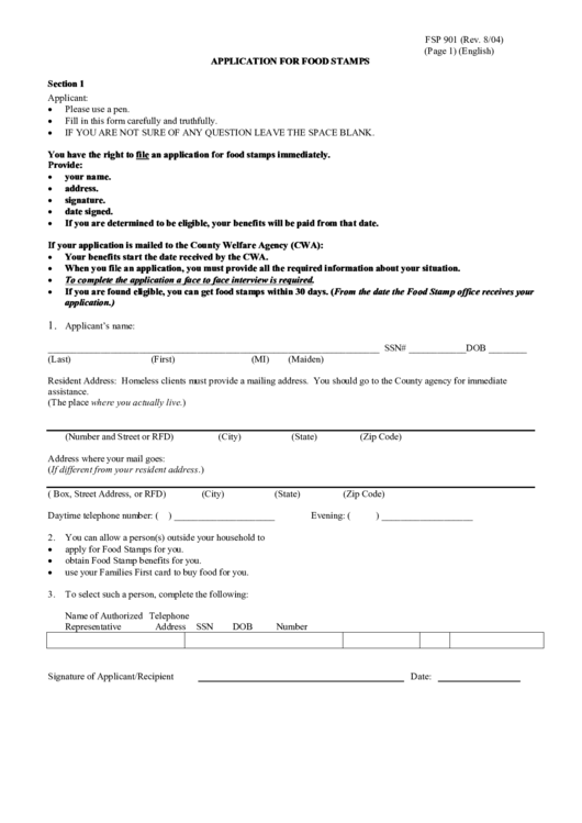 Top 11 Food Stamp Application Form Templates Free To Download In Pdf Format