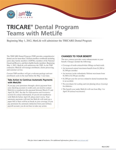 Tri Care Dental Program Met Life Factsheet Pdf