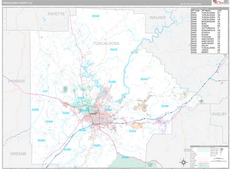 Tuscaloosa Alabama Zip Code Wall Map Premium Style By Marketmaps