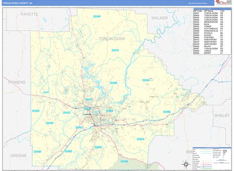 Tuscaloosa County Alabama Zip Code Wall Map Maps Com Com