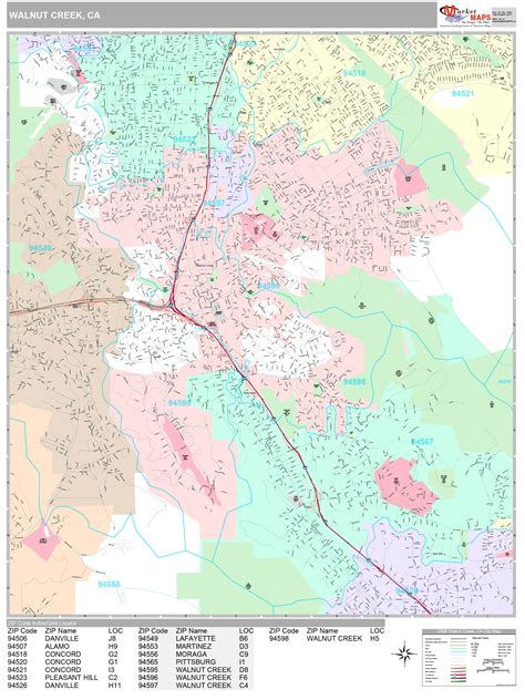 Walnut Creek California Wall Map Red Line Style By Marketmaps