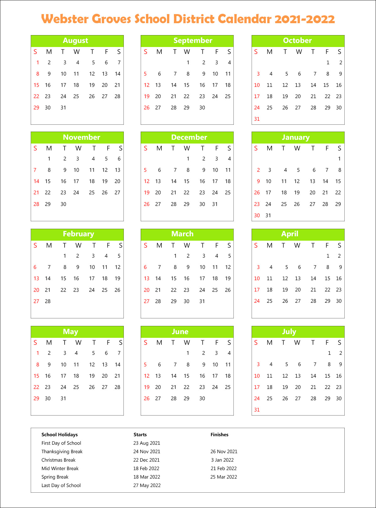 Webster Groves School District Calendar Holidays 2024 2025