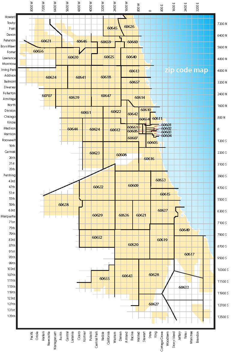 Zip Code Map Chicago Chicago Area Zip Code Map United States Of America