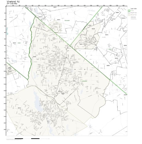 Zip Code Wall Map Of Vineland Nj Zip Code Map Laminated Amazon Com