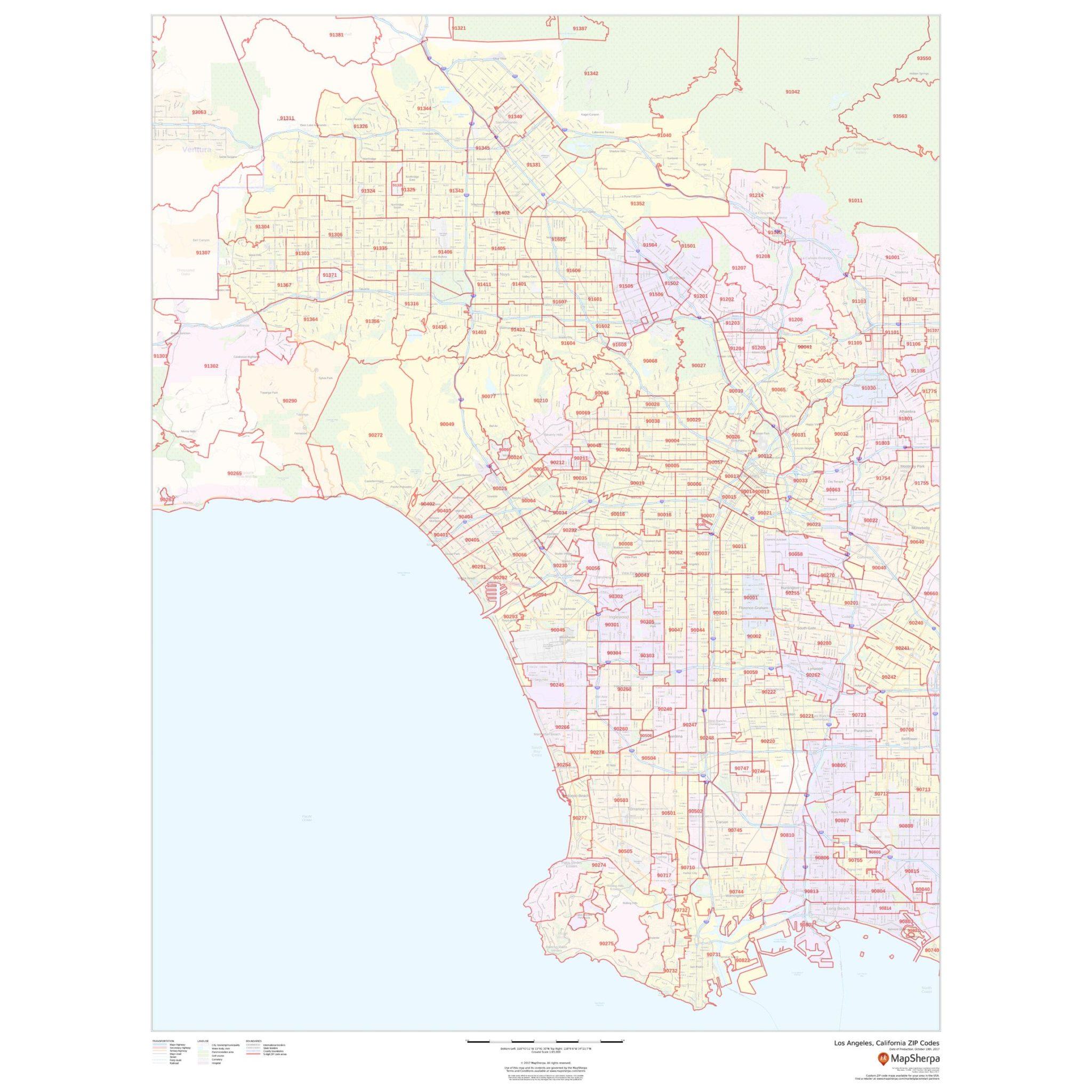 Zip Codes Map Los Angeles San Francisco Street Map